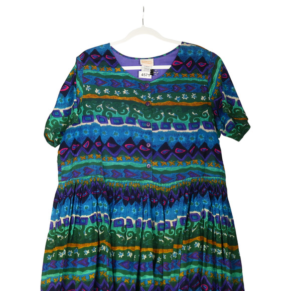 Roamans Dress Womens Large Blue Green 100% Cotton Sheath Lightweight Semi Sheer - Picture 2 of 6